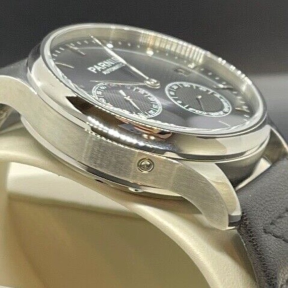 PARNIS 43mm Black Dial Calendar Power Reserve Seagull Leather Automatic Watch - Picture 4 of 9